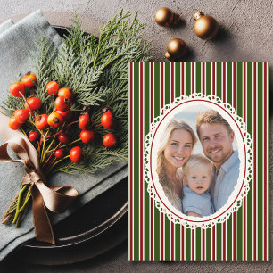 Kerstmis Elegante Ovale Foto Gestreept Elegant Feestdagenkaart