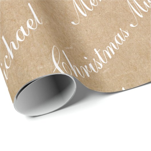Kerstmis Elegante Script Tekst Kraft Stijl Cadeaupapier (Rol Hoek)