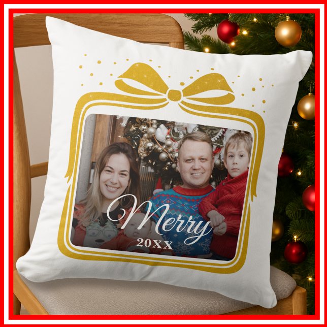 Kerstmis Elegante Strik Cadeau Foto Collage Kussen (Creator heeft geüpload)