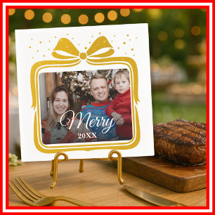 Kerstmis Elegante Strik Cadeau Foto Collage Servet