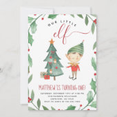 Kerstmis Elf Birthday Party Invitation Boy Kaart (Voorkant)