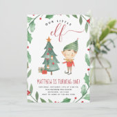 Kerstmis Elf Birthday Party Invitation Boy Kaart (Staand voorkant)