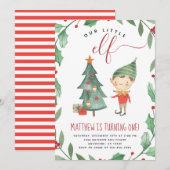 Kerstmis Elf Birthday Party Invitation Boy Kaart (Voorkant / Achterkant)