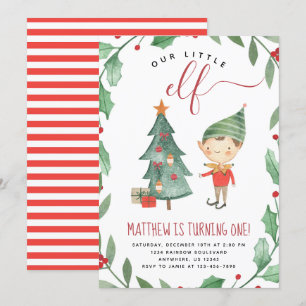 Kerstmis Elf Birthday Party Invitation Boy Kaart