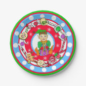 Kerstmis Elf Boy Whimsical Snoep Polka Dot Papieren Bordje (Voorkant)