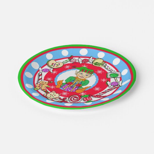 Kerstmis Elf Boy Whimsical Snoep Polka Dot Papieren Bordje (Gekanteld)