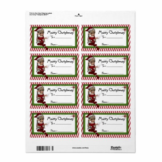 Kerstmis, Elf D1: Fantastisch kerstcadeauetiket Etiket (Full Sheet)