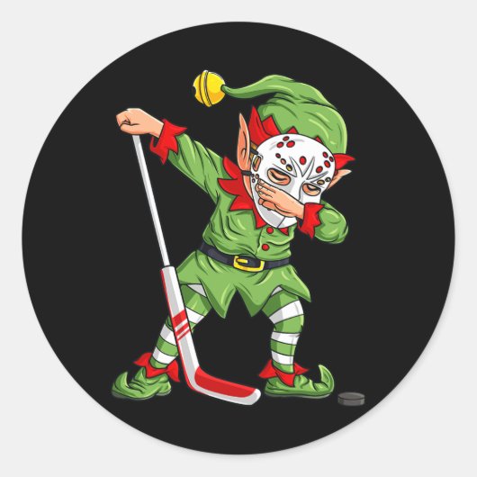 Kerstmis, Elf Dabbing Ice Hockey Player Boys Kinde Ronde Sticker (Voorkant)