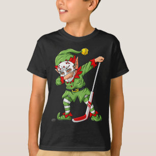 Kerstmis, Elf Dabbing Ice Hockey Player Boys Kinde T-shirt