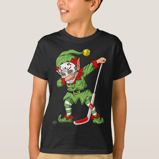 Kerstmis, Elf Dabbing Ice Hockey Player Boys Kinde T-shirt (Voorkant)