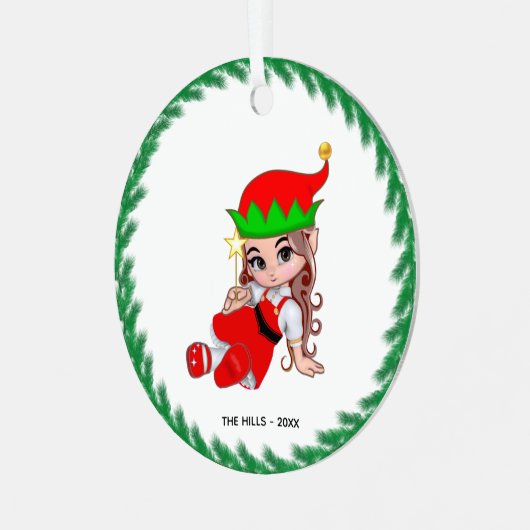 Kerstmis, Elf die een ster vasthoudt Metalen Ornament (Voorkant links)