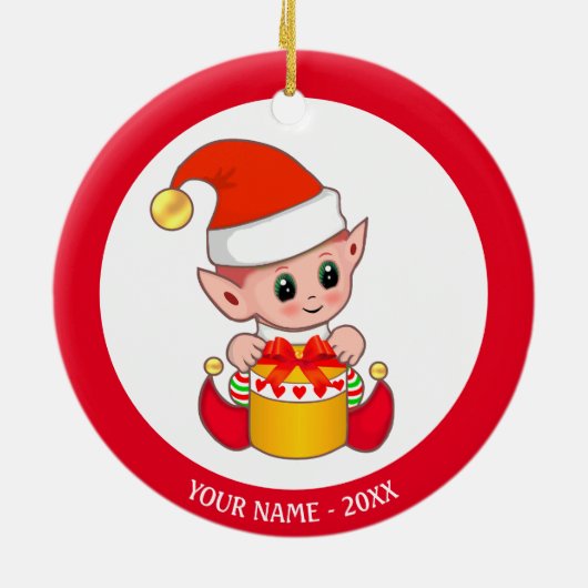 Kerstmis, Elf en Aangepaste naam Keramisch Ornament (Achterkant)