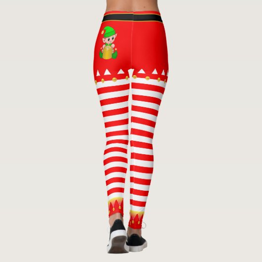 Kerstmis, Elf en Jingle Bells op Red White Striped Leggings (Achterkant)