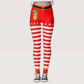 Kerstmis, Elf en Jingle Bells op Red White Striped Leggings (Voorkant)