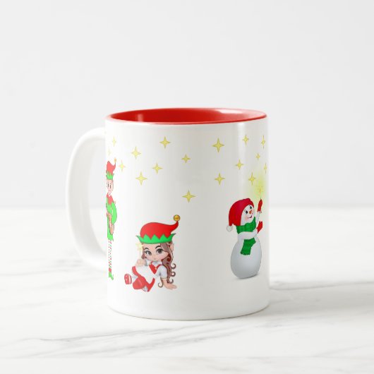 Kerstmis, Elf en Stars Tweekleurige Koffiemok (Voorkant links)