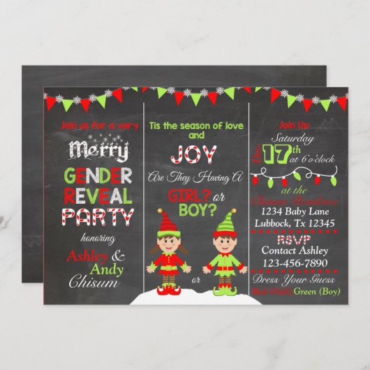 Kerstmis Elf Gender Reopenbaart Uitnodiging (Voorkant / Achterkant)