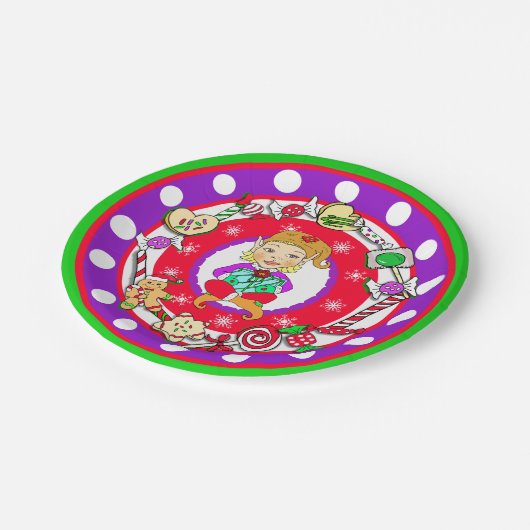 Kerstmis, Elf Girl Whimsical Snoep Polka Dot Papieren Bordje (Gekanteld)