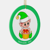 Kerstmis, Elf in Groene & Aangepaste Naam Keramisch Ornament (Rechts)