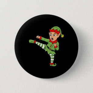 Kerstmis Elf Karate Funny Boys Girl Kinder Family  Ronde Button 5,7 Cm