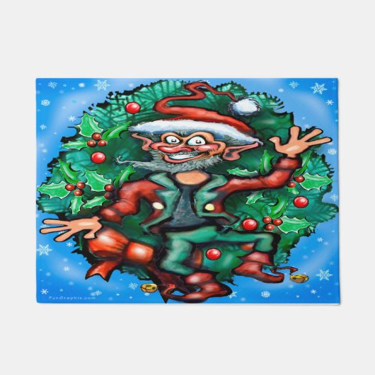 Kerstmis Elf met Wreath Deurmat (Voorkant)