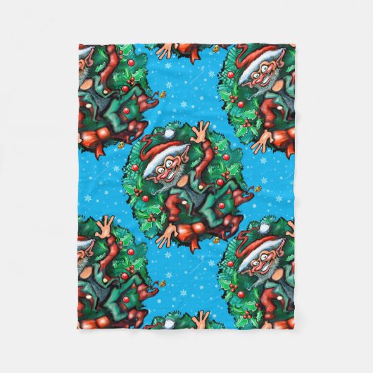 Kerstmis Elf met Wreath Fleece Deken (Voorkant)