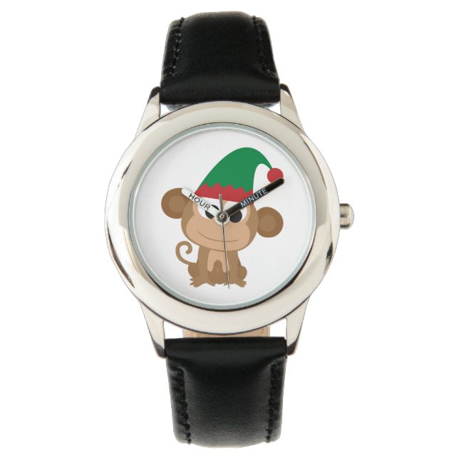 Kerstmis Elf Monkey Horloge (Voorkant)