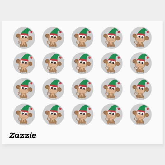 Kerstmis Elf Monkey Ronde Sticker (Vel)