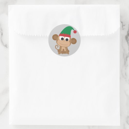 Kerstmis Elf Monkey Ronde Sticker (Tas)