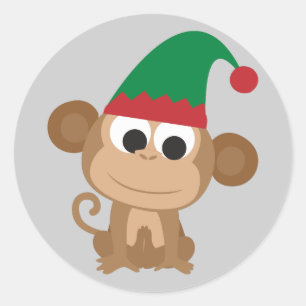 Kerstmis Elf Monkey Ronde Sticker