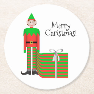 Kerstmis - Elf-Onderzetter - Striped Gift Package Ronde Kartonnen Onderzetter