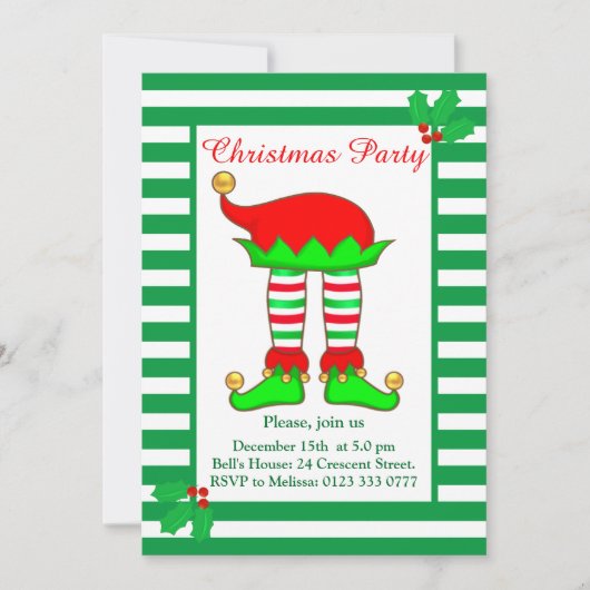 Kerstmis Elf over de uitnodiging van de Groene Wit (Voorkant)