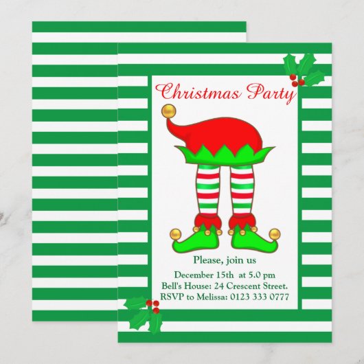 Kerstmis Elf over de uitnodiging van de Groene Wit (Voorkant / Achterkant)