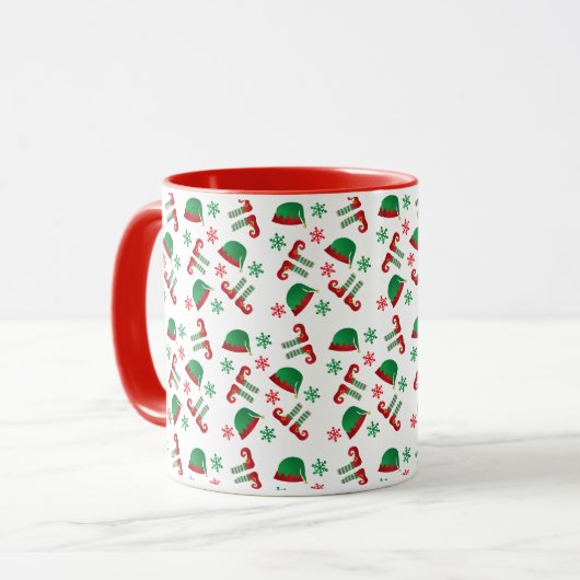 Kerstmis, Elf Pattern Snowflakes Red Mok (Voorkant links)