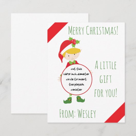 Kerstmis, Elf Play Doh Gift Card, Boy Elf, Holiday Kaart (Voorkant / Achterkant)
