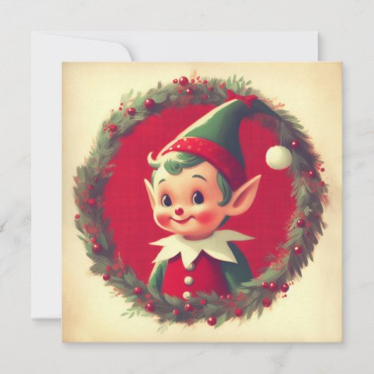 Kerstmis Elf Retro Kerstmis Feestdagenkaart (Voorkant)