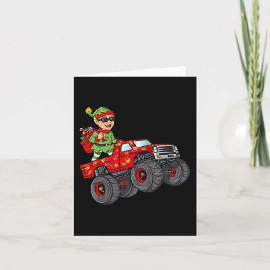 Kerstmis - Elf Riding Monster Truck Boys Kinder Fa Kaart (Voorkant)