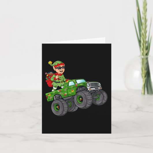 Kerstmis - Elf Riding Monster Truck Boys Kinder Fa Kaart (Voorkant)
