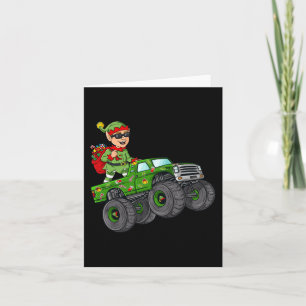 Kerstmis - Elf Riding Monster Truck Boys Kinder Fa Kaart