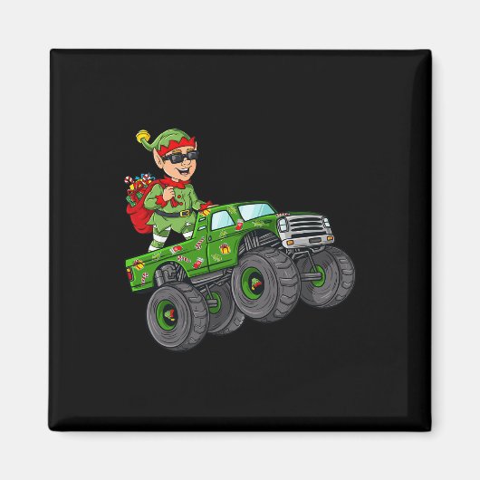 Kerstmis - Elf Riding Monster Truck Boys Kinder Fa Magneet (Voorkant)