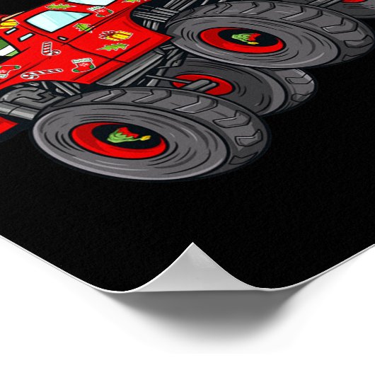 Kerstmis - Elf Riding Monster Truck Boys Kinder Fa Poster (Hoek)