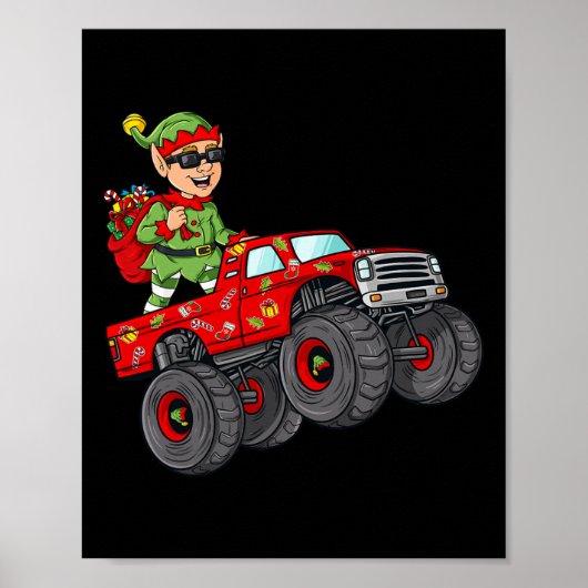 Kerstmis - Elf Riding Monster Truck Boys Kinder Fa Poster