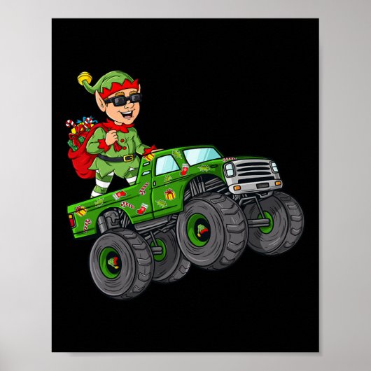 Kerstmis - Elf Riding Monster Truck Boys Kinder Fa Poster (Voorkant)