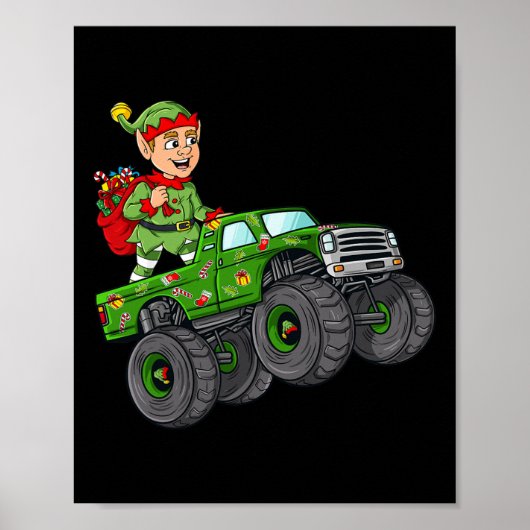 Kerstmis - Elf Riding Monster Truck Boys Kinder Fa Poster (Voorkant)