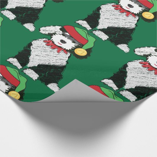 Kerstmis Elf Sheepadoodle Green Cadeaupapier (Hoek)