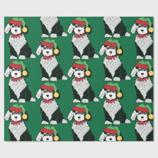 Kerstmis Elf Sheepadoodle Green Cadeaupapier (Vlak)
