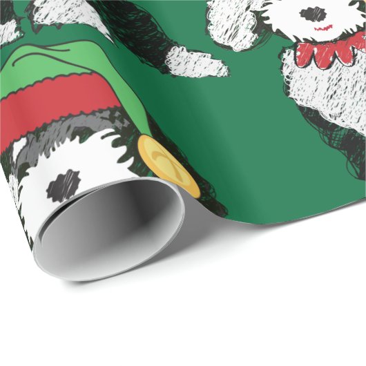 Kerstmis Elf Sheepadoodle Green Cadeaupapier (Rol Hoek)