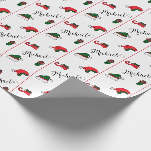 Kerstmis, Elf Shoes Petten Holiday, persoonlijk Cadeaupapier (Hoek)