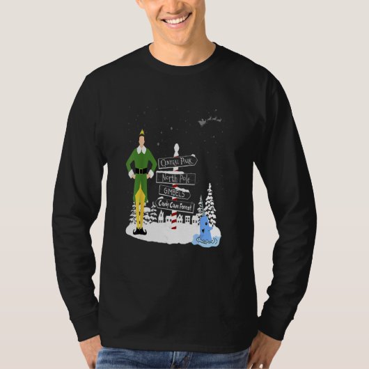 Kerstmis Elf Towns Holiday Santa Buddy Snow T-shirt (Voorkant)