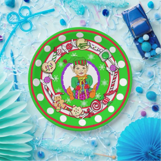 Kerstmis, Elf Whimsical Snoep Polka Dot Papieren Bordje (Feest)