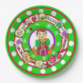 Kerstmis, Elf Whimsical Snoep Polka Dot Papieren Bordje (Voorkant)